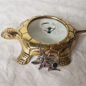 Vintage silver malachite fairy pendant & ring